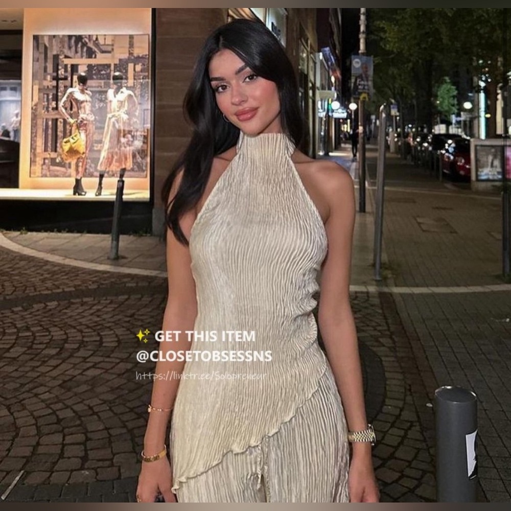 NWT BLOG FAVE ZARA Silk-satin Pleated Pants + top set in Gold/light yellow sizes - Picture 7 of 16
